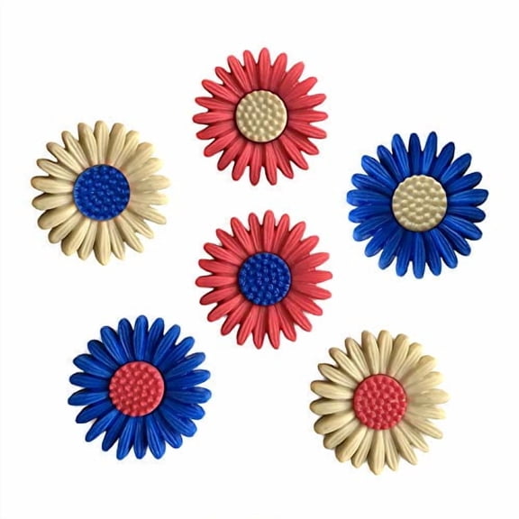 Buttons Galore and More Collection of Novelty Buttons and Embellishments for DIY Crafts, Scrapbooking, Sewing, Cardmaking and Other Projects. Patriotic Flowers, 18 Large Buttons
