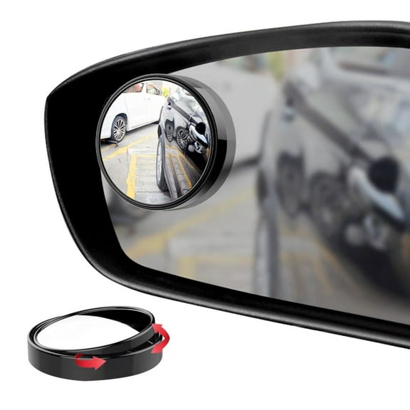 Ampper 2" Round Blind Spot Mirror, 360 Degree Adjustabe HD Glass and ABS Housing Convex Round Stick-On Mirror for Car (Black, Pack of 2)
