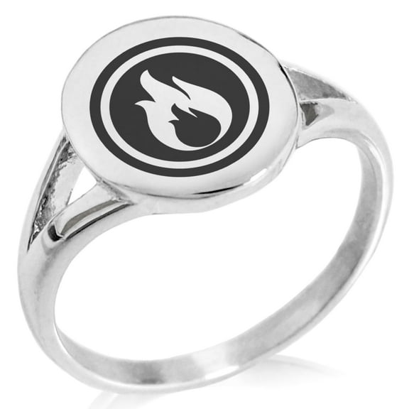 Tioneer Stainless Steel Fire Element Rune Minimalist Oval Top Polished Statement Signet Ring