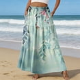 thumbnail image 2 of LWavelet Women's Floral Print Tiered Maxi Skirt, Elastic Waist with Pockets, Boho Summer & Beach Long Skirt Mint Green S, 2 of 6