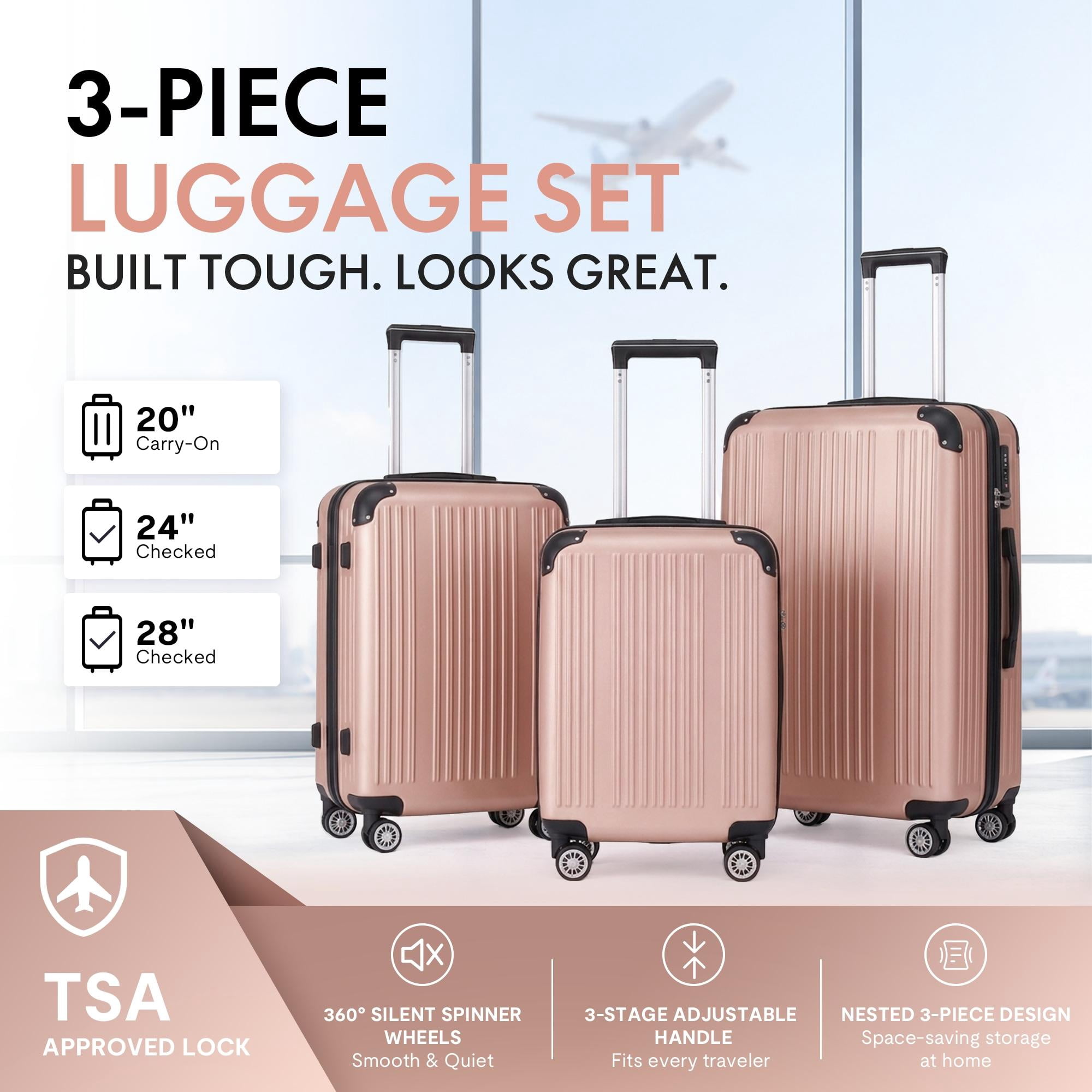3-Piece ABS Hardshell Luggage Set, Lightweight Scratch-Resistant Suitcases with Silent Spinner Wheels & TSA Lock, Dusty Rose Pink