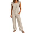 thumbnail image 4 of HAYIMI Womens Plus Size Outfits Sets 2 Pieces Elegant Casual Fly Sleeve Shirts Tops And Trousers Lightweight Comfortable Everyday For Warm Weather Modern Relaxed Fit Solid Color Classic Clothing Sets, 4 of 7