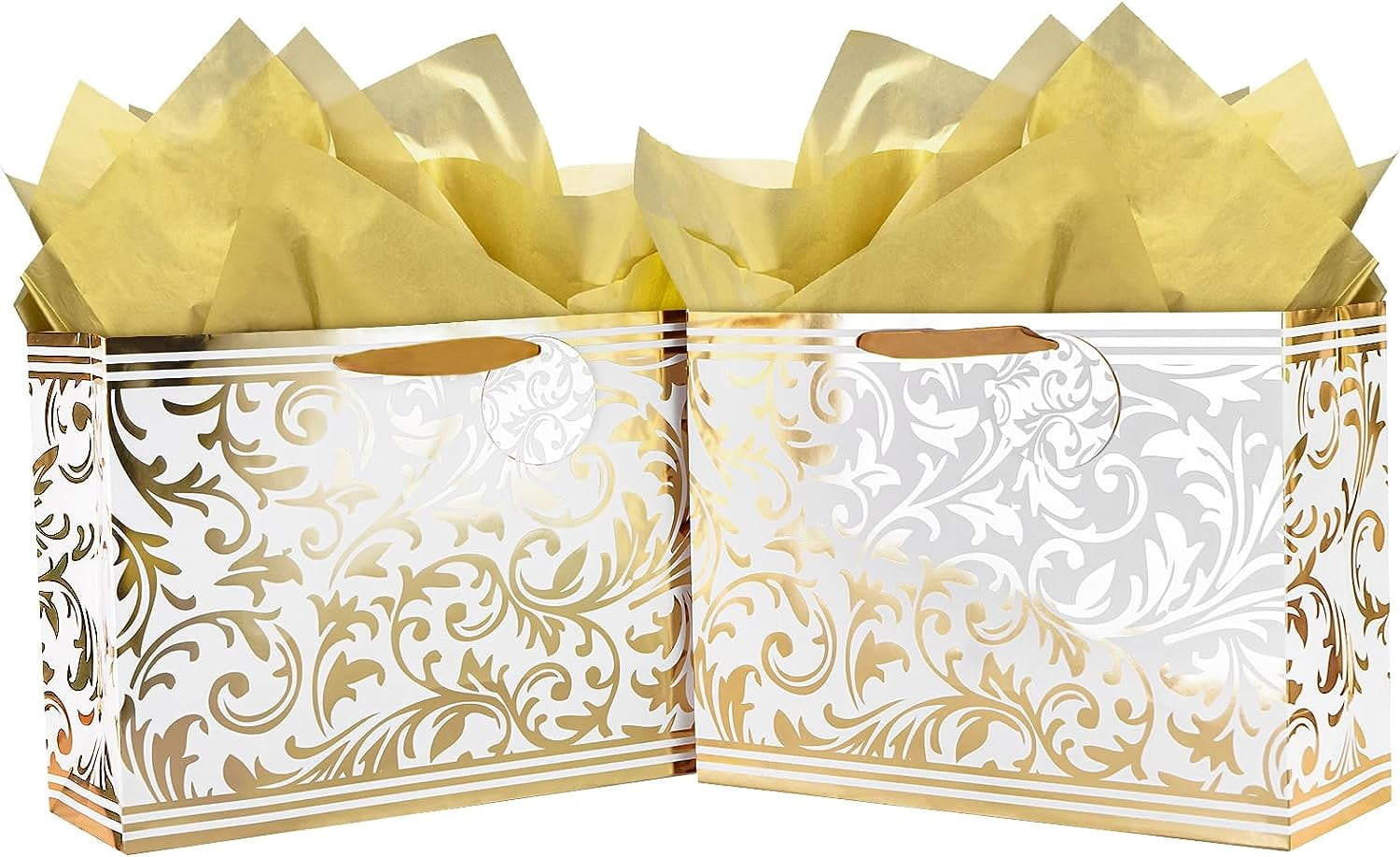 WRAPAHOLIC 16 Christmas Assorted Gift Bag Bundle with Tissue Paper - Gold  Foil Christmas Leaves Design for Holiday, Party Gift Wrap (Pack of 6) 