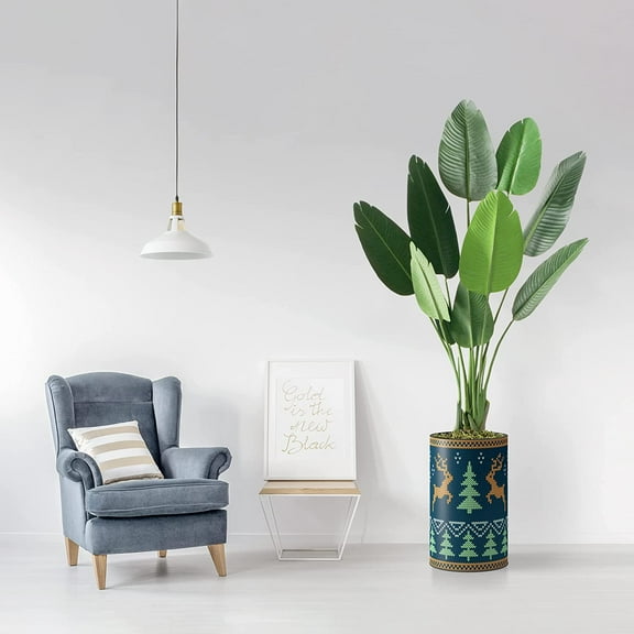 PixonSign 4ft Artificial Trees Bird of Paradise with Christmas Trees & Dancing Reindeers Illustration Vase Modern Indoor Silk Floor Fake Plant Christmas Decoration for Home or Office