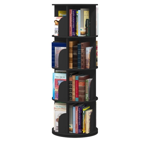 360° Rotating Stackable Shelves Bookshelf Organizer 4 Tiers - Black