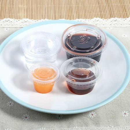 Ashata 4 Sizes 50Pcs Disposable Plastic Clear Sauce Chutney Cups Boxes With Lid Food Takeaway Hot, Sauce Cup Plastic,Sauce