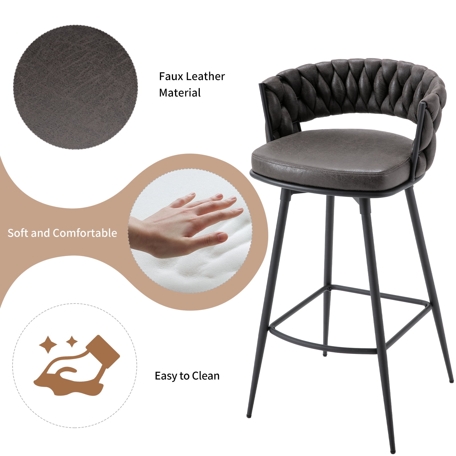 BFZ Upholstered Backrest Bar Stools, Black/Gray (Set of 2)