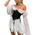 thumbnail image 1 of Txlixc Vestido de manga larga casual para mujer, vestido corto suelto de hilo de malla de color sólido con cuello de barco Txlixc Sexy, 1 of 6