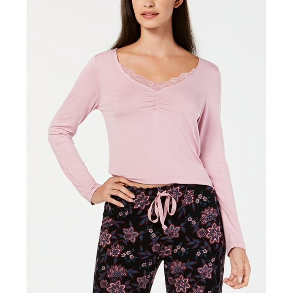 Inc International Concepts Womens Lace-Trim Ruched Pajama Top Size M