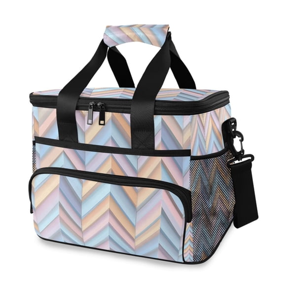 FORMRS Insulated Cooler Bag 24 Cans Capacity Soft Leakproof Lunch Box with Side Pockets, Purple Geometric