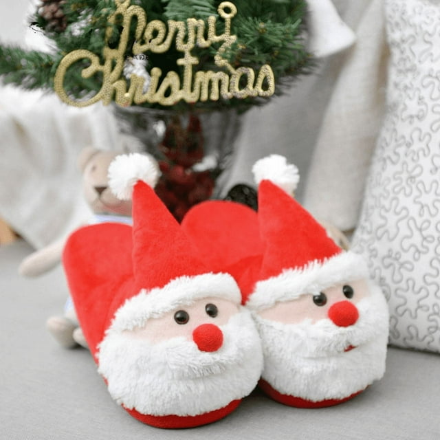 Zapatillas de algodón para niños de Papá Noel para el hogar, lindas zapatillas de algodón para niños, zapatillas de algodón cálidas con dibujos animados de invierno