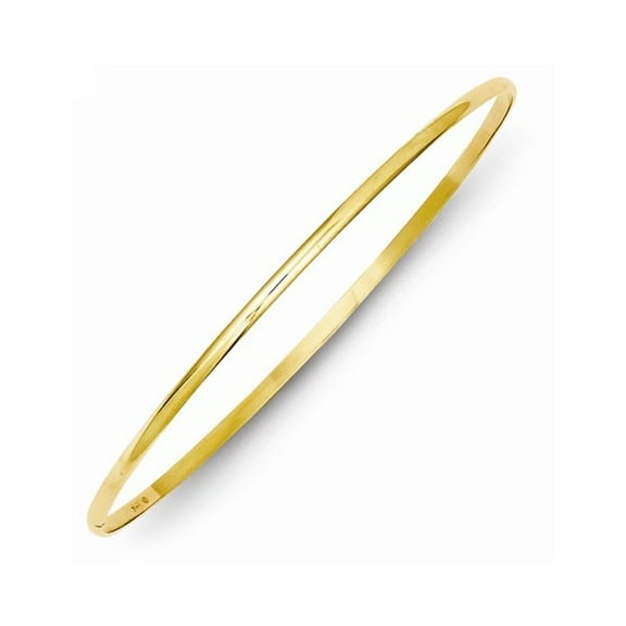 Genuine 14k Solid Yellow Gold Women's 2mm Half Round Bangle Bracelet - 7"