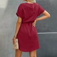 thumbnail image 3 of Wancir Women’s Casual Short Sleeve Tie Waist Asymmetric Hem Swing Summer A Line Midi Dress, 3 of 6