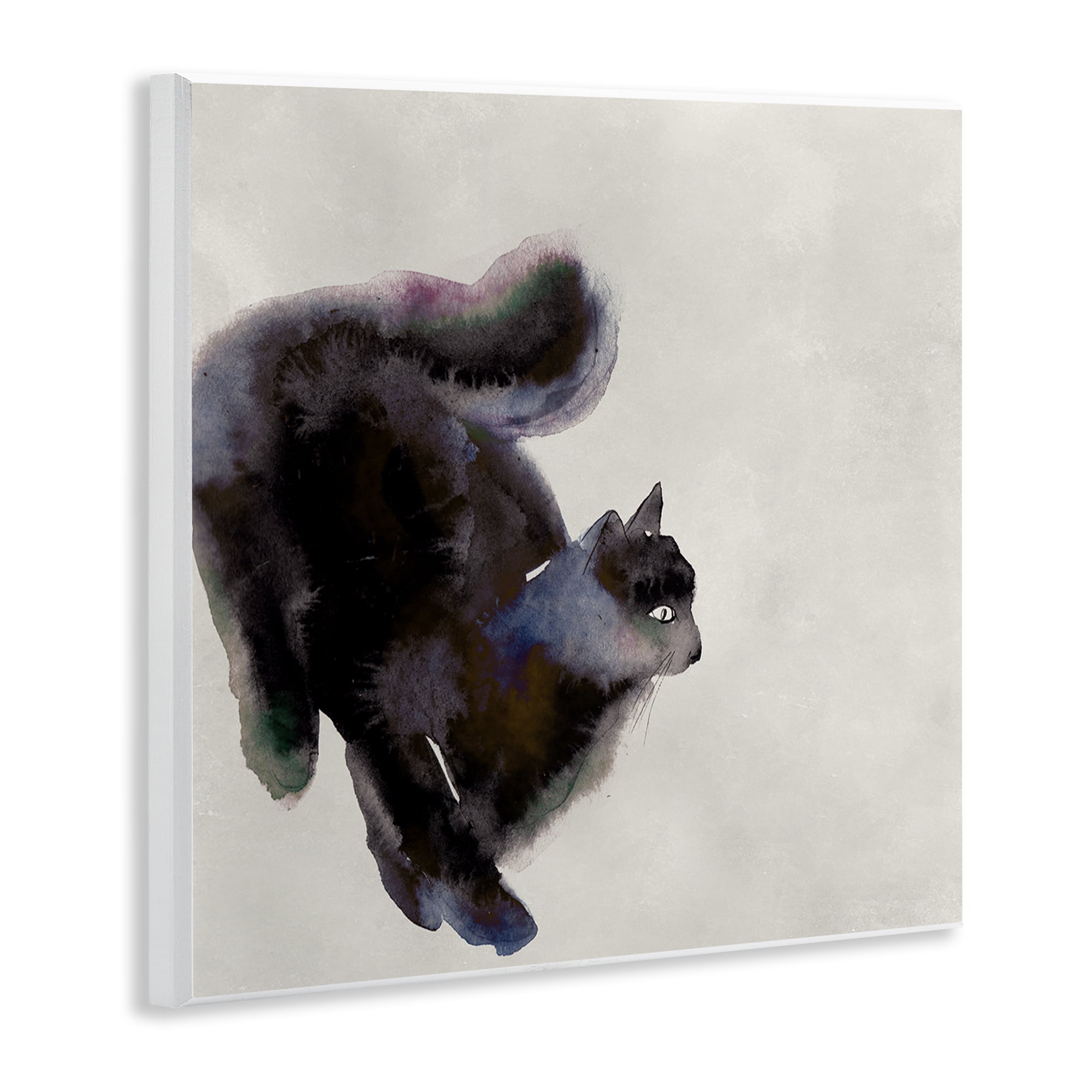 Stupell Industries Black Cat Watercolor Animals Painting Unframed Art Print Wall Art, 12 x 12