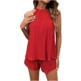 thumbnail image 2 of on Clearance Women's Short Sleeve Tops Women's two-piece shorts short-sleeved tops casual set of shorts summer sportswear suit sportswear suit Ndbuld Red XL, 2 of 6