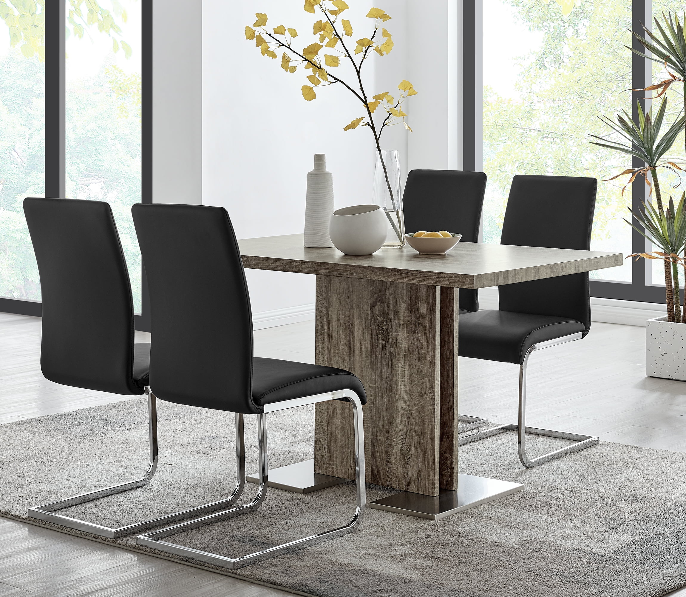 Amanda Contemporary Side Chair in Black Faux Leather and Chrome Finish - Set of 2