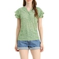 thumbnail image 1 of INSPIRE CHIC Hauts Floraux pour Femmes Col en V à Étages Manches Courtes Chemisier Boutonné L Vert, 1 of 6
