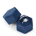 thumbnail image 1 of Velvet Double Slot Ring Holder Jewelry Box Antique Hexagon Geometric Ring Bearer Box for Premium Wedding Ceremony Proposal Engagement Ring boxes Photos Vintage Heirlooms Display (Blue), 1 of 7