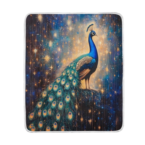 Wobogo Starry Peacock Flannel Fleece Bed Blanket as Bedspread Coverlet Sofa blankets (80x60in) Soft Lightweight Warm and Cozy