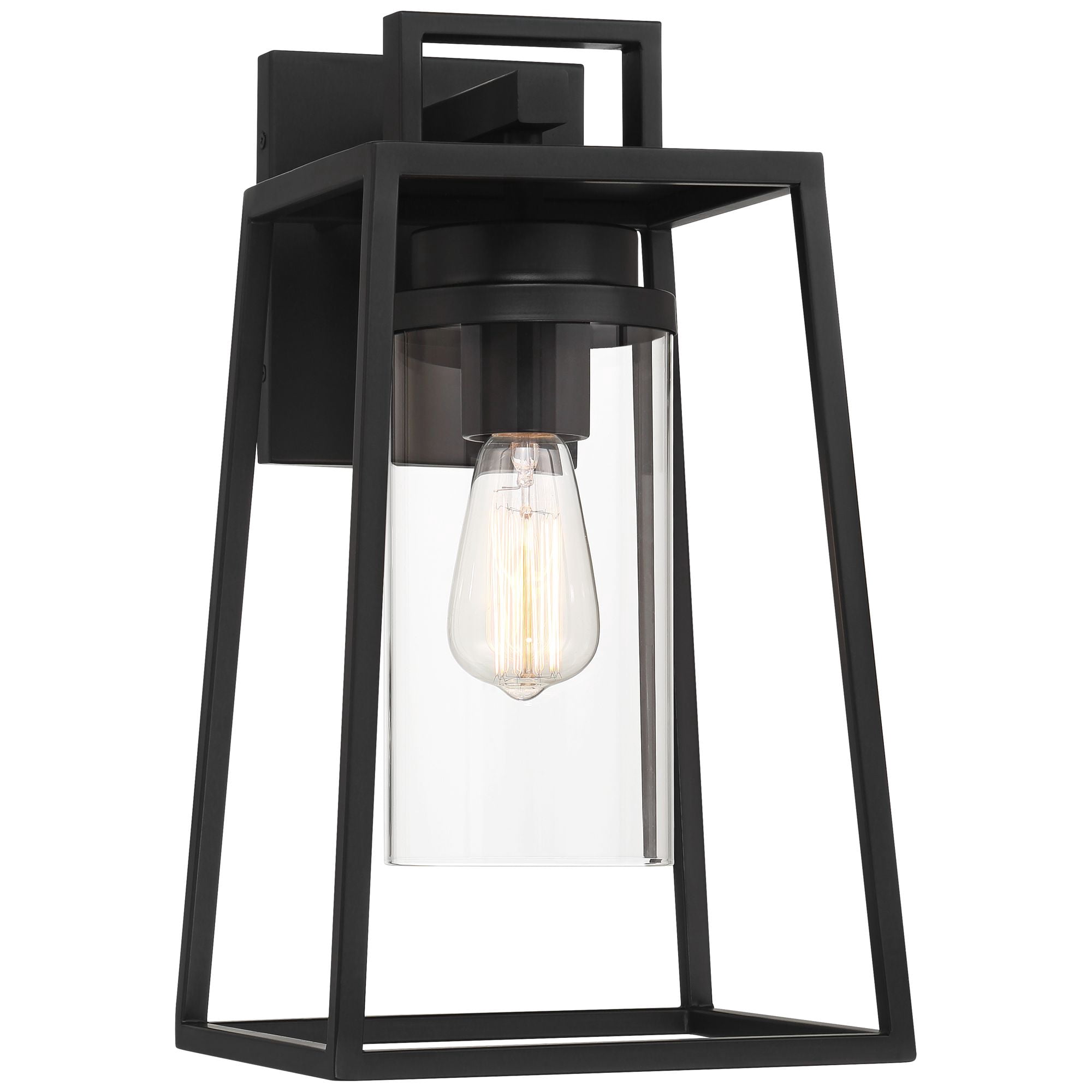Possini Euro Design Jersey 17" High Modern Outdoor Wall Light Fixture Mount Porch House Weatherproof Matte Black Metal Glass Shade
