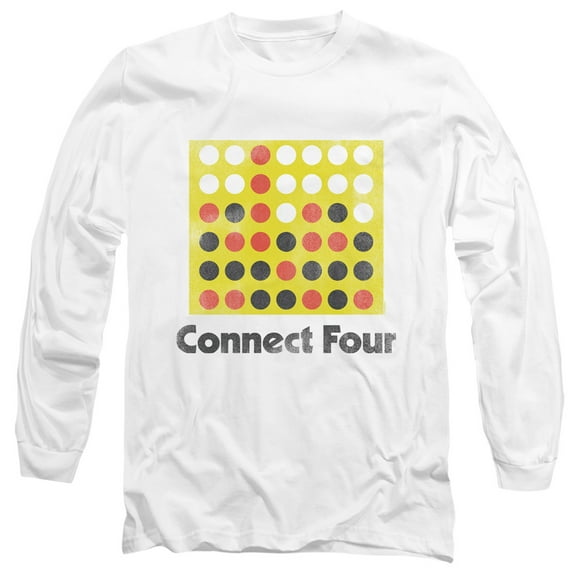 Connect Four Classic Logo Distressed Long Sleeve Adult 18/1 T-Shirt White