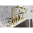 thumbnail image 4 of Kingston Brass KS8287CKLBS Kaiser Two-Handle 4-Hole Deck Mount Bridge Kitchen Faucet with Brass Side Sprayer in Brushed Brass, 4 of 8