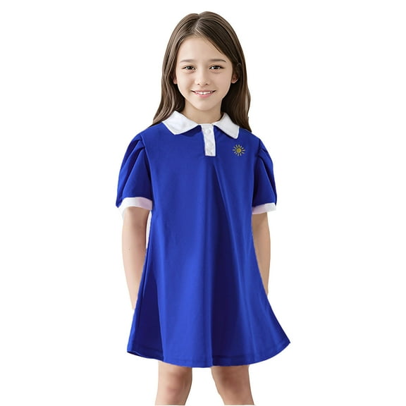 MEZZALL Girls Summer Dress Casual Collar Short Sleeve Loose Fit Everyday Wear Toddler To Kids Ages 1 9 Years Comfortable Play Outfit Relaxed Fit Baby Wear
