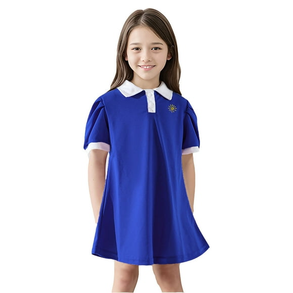Kid Girl Summer Princess Party Dress A-Line Tiered Swing Girl Dress Short Sleeve Collar Dress Girls Girl Princess Dress