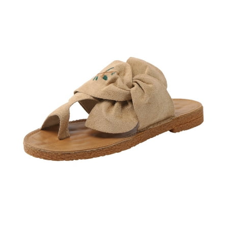 

Sandals Women Floral Embroidered Twist Detail Suede Slide Sandals for Women Ladies Open Toe Slippers Womens Sandals Pu Khaki 37