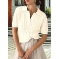 thumbnail image 5 of Women's Cable Knit Sweater Short Sleeve V Neck Soft Casual Pullover Top Solid Color Grey White S, 5 of 6