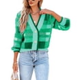 thumbnail image 2 of Womens Long Sleeve Cardigan Sweaters Plaid Fuzzy Knit V Neck Button Down Cardigans, 2 of 6