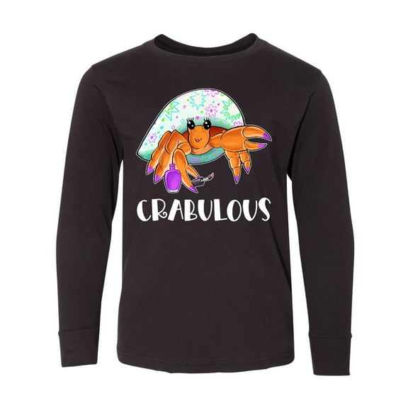 Inktastic Crabulous Cute Hermit Crab with Purple Nail Polish Long Sleeve Youth T-Shirt