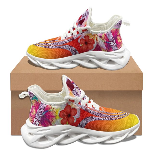Zapatillas de tenis con estampado de hibisco y polinesia degradado para mujer, calzado ligero para correr, para otoño e invierno, para el trabajo y el hospital