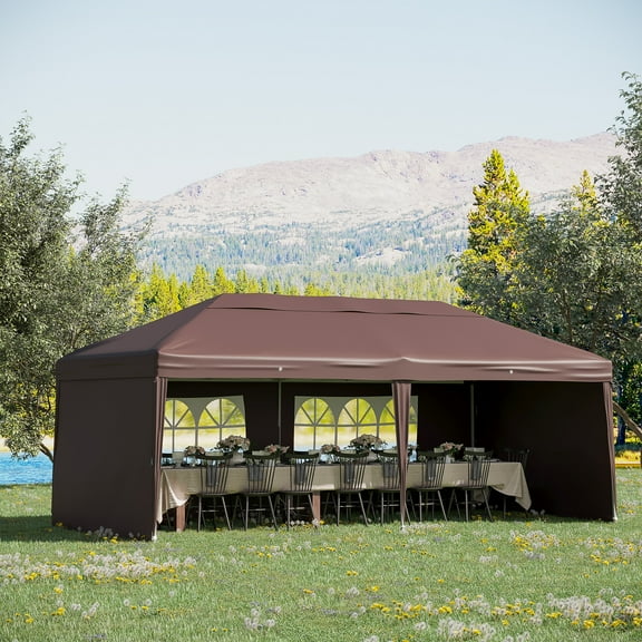 Outsunny 10' x 20' Pop Up Canopy Tent with 4 Sidewalls, Heavy Duty Tents for Parties, Outdoor Instant Gazebo with Carry Bag, for Outdoor, Garden, Patio, Coffee