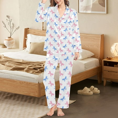 Pavied Womens Pajama Sets Lounge Sets for Women Women Home Leisure Valentine s Day Loose Imitation Color Ding Pajama Sleepy Pants Set Satin Pajama Set for Women Two Piece Sets for Women Blue XL