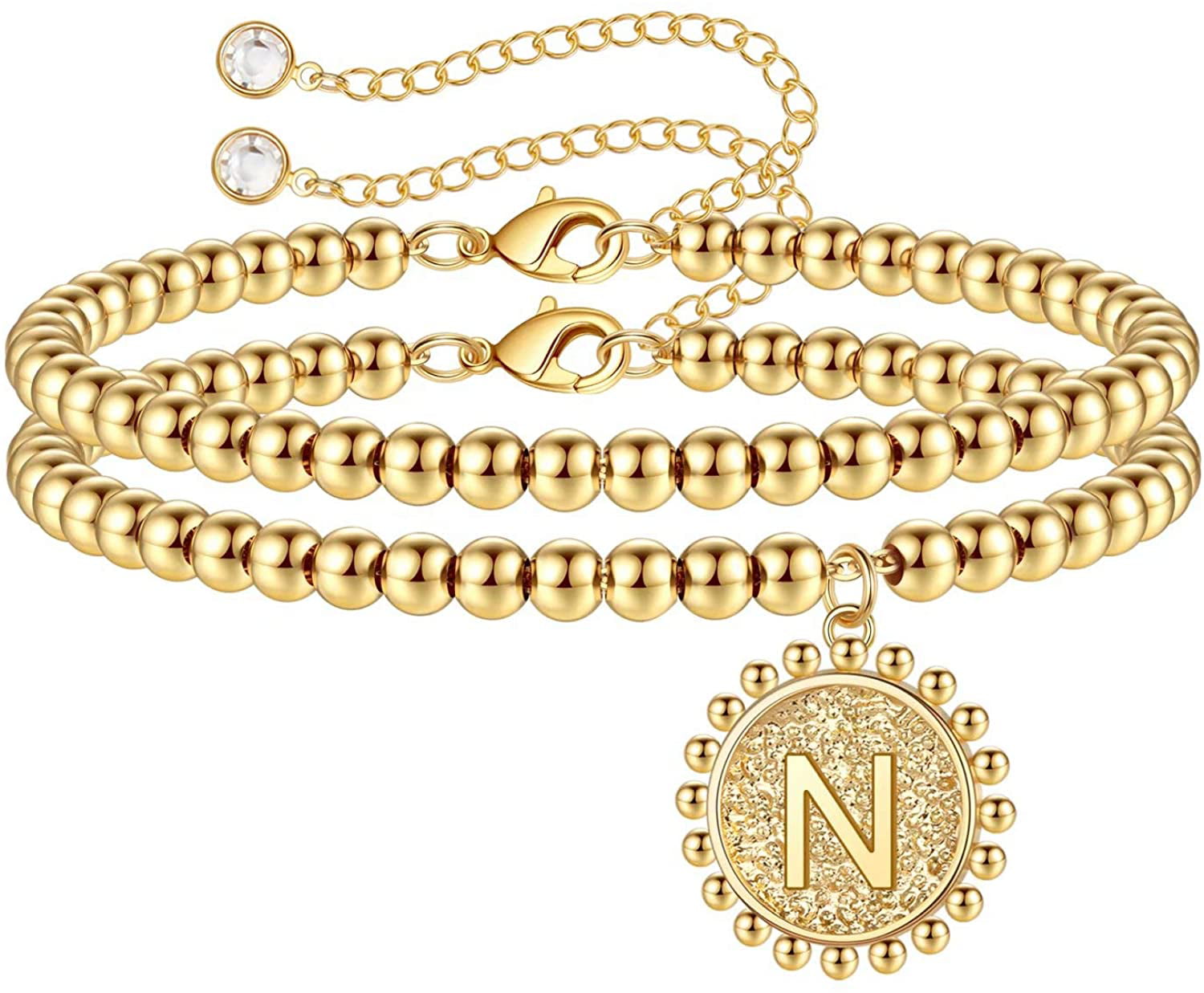 Gold Initial Bracelets for Women Girls 14K Gold Plated Handmade Letter Bead Bracelet Personalized Initial Gold Bracelets for Women Teen Girls Jewelry Gifts 