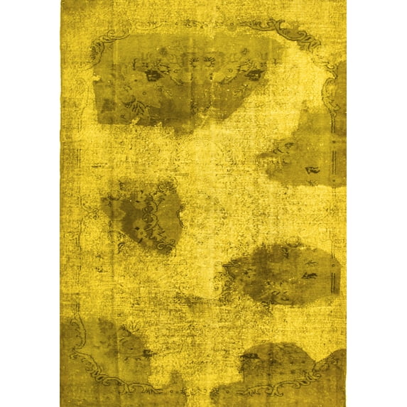 Ahgly Company Machine Washable Indoor Rectangle Abstract Yellow Contemporary Area Rugs, 5' x 7'