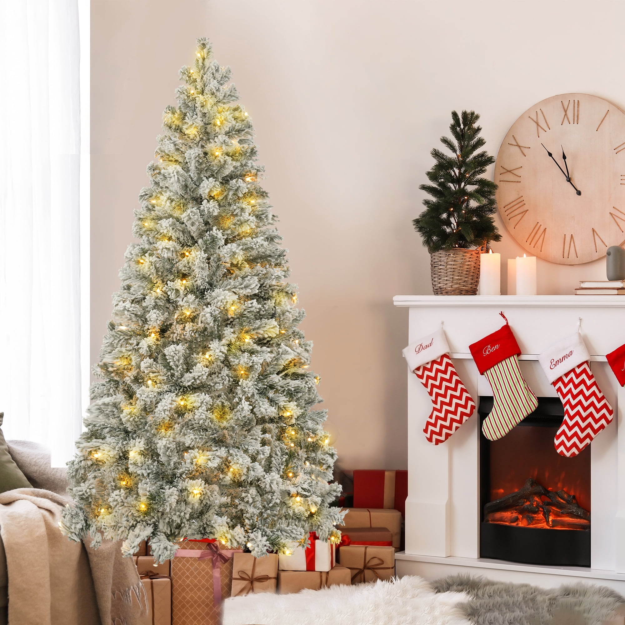 7.5FT Prelit Blue Christmas Tree, Full Xmas Pine Tree with 1300 Branch Tips 400 Cold Warm Light for Holiday Indoor Outdoor Decoration