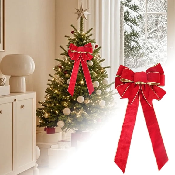 Christmas Wreath Bow Large Christmas Burlap Bow For Holiday Diy Craft Bow Xmas Tree Topper Ornament Bow For Home Front Door Wedding Decorations(Red-60X27Cm)