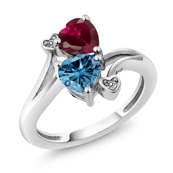 Gem Stone King 10K White Gold Diamond Accent Ring Created Ruby Persian Blue Moissanite (1.80 Cttw)