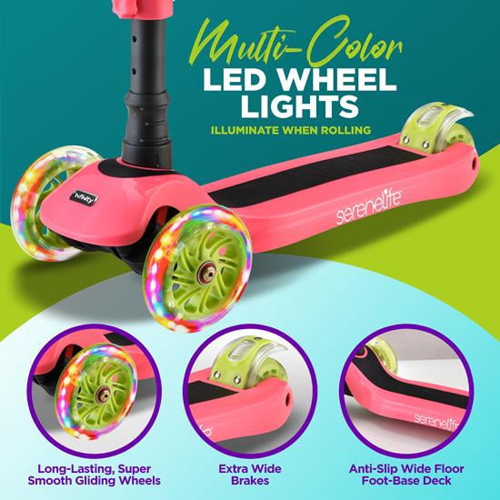 SereneLife 3 Wheeled Scooter for Kids - 2-in-1 Sit/Stand Child Toddlers Toy Scooters