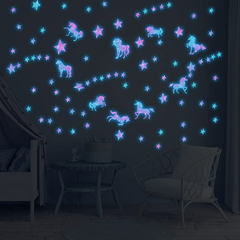  Glow in The Dark Unicorn Wall Decals Unicorn Wall Stickers for  Baby Girls Bedroom Blue Luminous Glow Unicorn Stars Ceiling Stickers for  Kids, Birthday Gift for Baby Boys Kids : Tools
