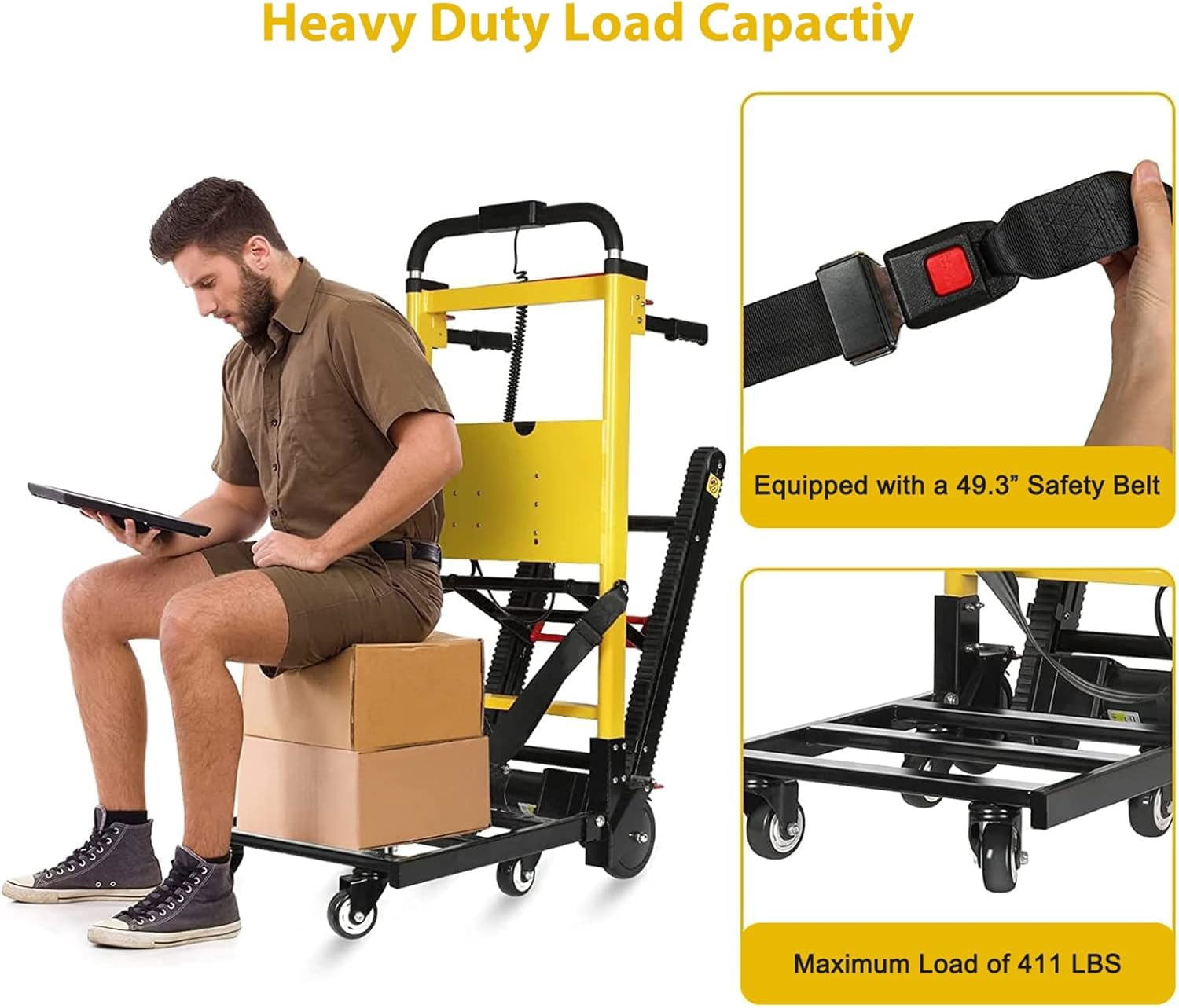 Joreek Electric Stair Climbing Hand Trucks 3 Adjustable Speeds Folding Stair Climbing Dolly Rubber Tracks for Up/Down Stairs 440lbs Max Load