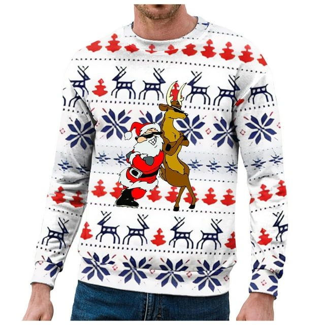 Chandail à Capuche Sans Capuche pour Hommes Hiver Chaud Col Rond Chandail Imprimé Flocon de Neige Père Noël Décontracté Confortable Doux