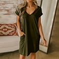 thumbnail image 2 of T-Shirt Dresses for Women 2024 Summer Loose Short Sleeve V Neck Casual Solid Mini Dress Lounge Nightgown with Pockets, 2 of 6