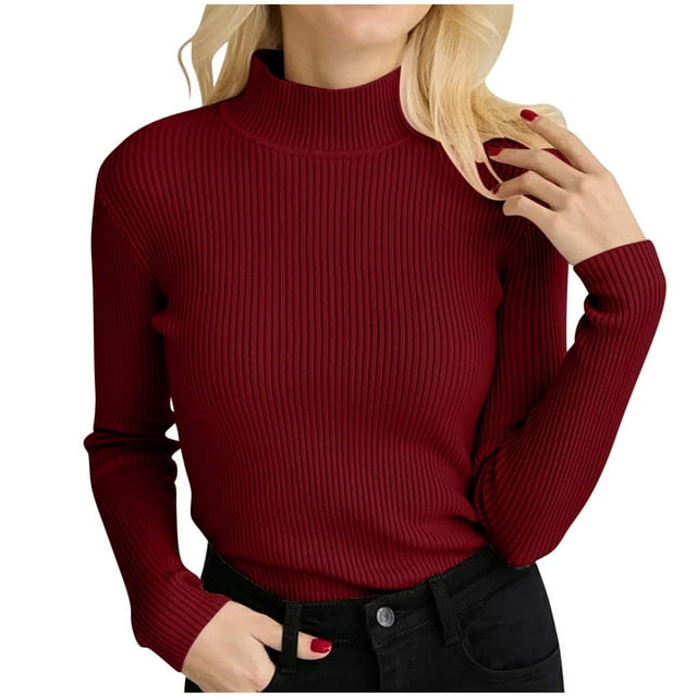 Chandail Côtelé pour Femmes Taille Unique Col Roulé Élégant Tricoté Manches Longues Ajusté Automne Hiver