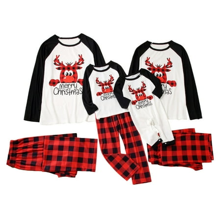 

Christmas Family Pajamas Set Plus Size Tops+Plaid Print Pants/Romper
