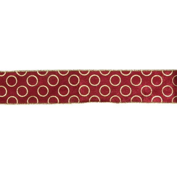 Northlight Red and Gold Circle Wired Christmas Craft Ribbon 2.5" x 16 Yards