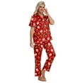thumbnail image 2 of DAKIMOE Silk Satin Pajamas Set for Women Two-Piece Short Sleeve Shirt with Long Pajama Pant Set Soft Button Down Loungewear Nightwear Pjs Sleepwear for Women, 2 of 9