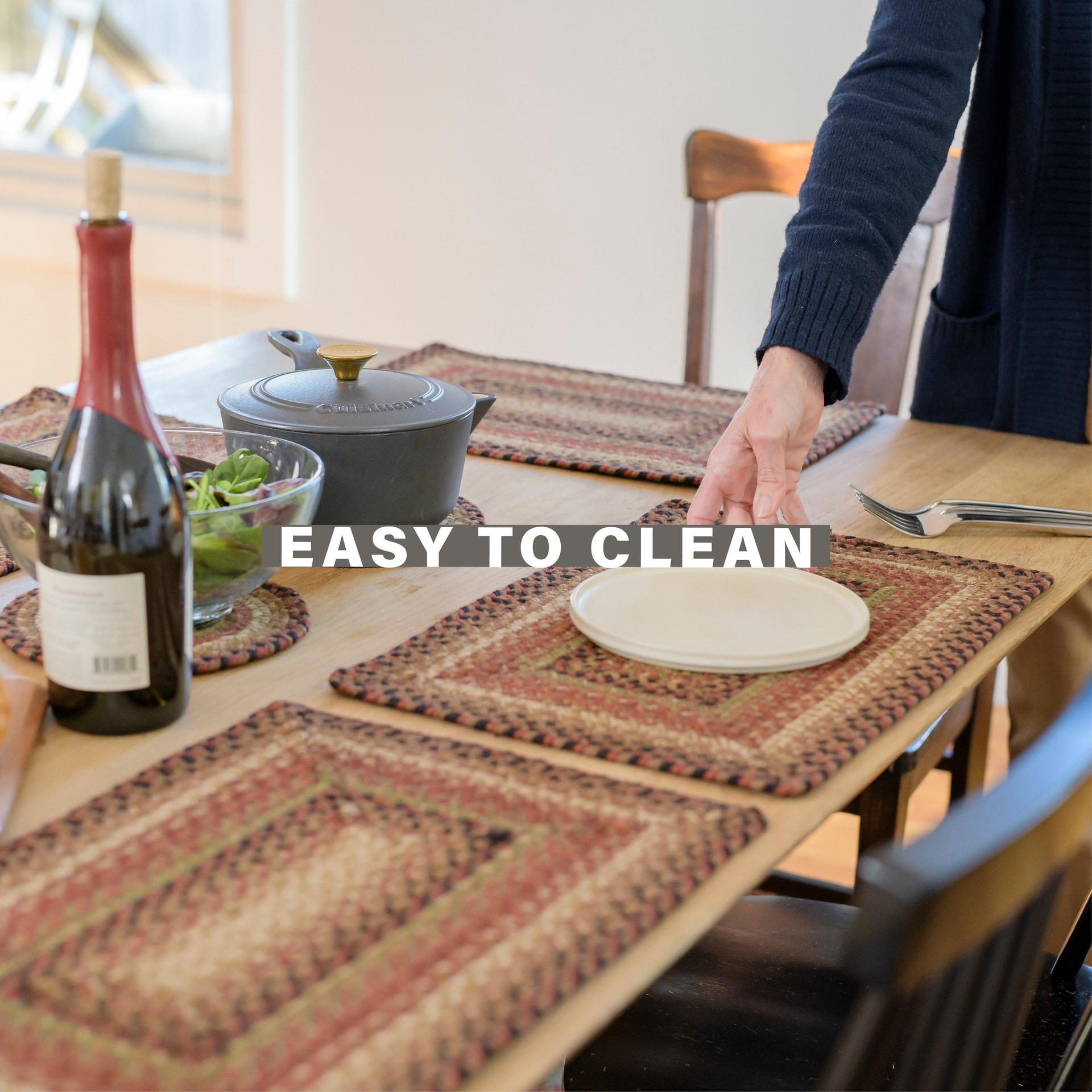 Homespice - Gingerbread Long Country Table Runner, a Perfect Jute Braided Runner to Use as a Dinner Table Runner - Blend of Red, Brown, Green, and Cream - Handmade Textured Table Runner, 11x36 Inches